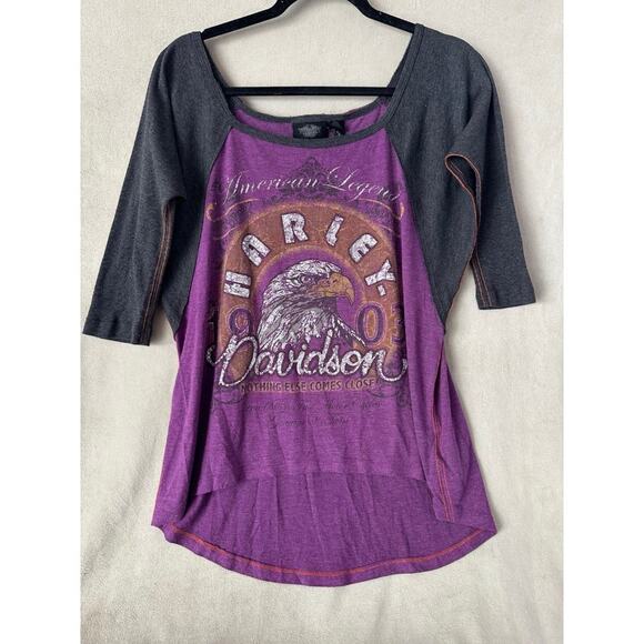 Harley-Davidson Tops - Harley-Davidson womens Shirt Baseball burnout Medium Y2K 2000s purple gray